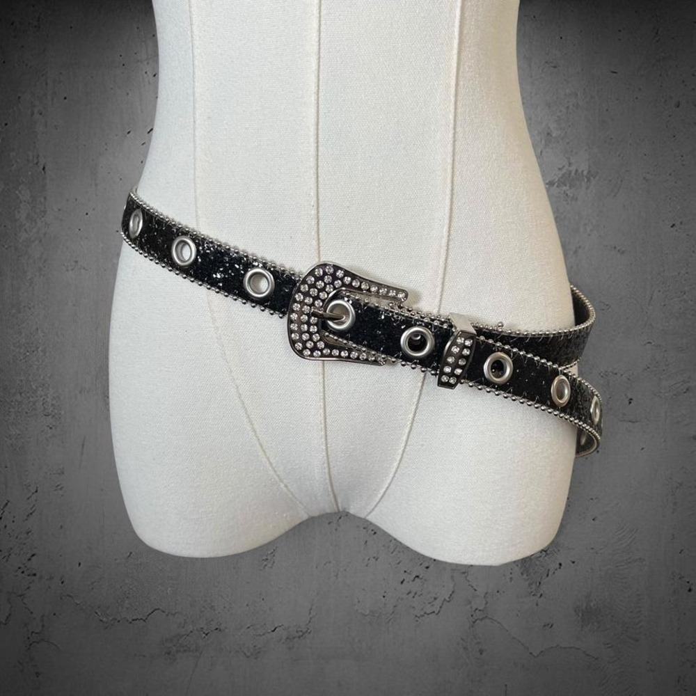 Black Glitter Mcbling Rhinestone Embellished Studded Belt